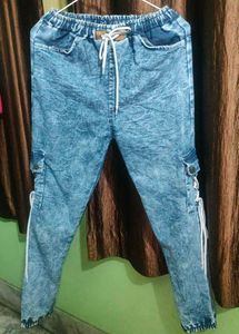 Acid Wash Denim Joggers