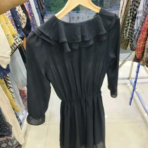 Black Ruffle Collar Mini Dress