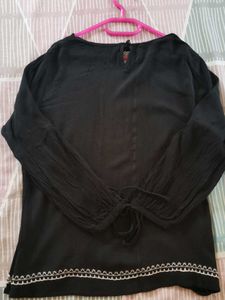 Boho Embroidered Black Blouse