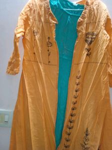 Orange And Light Green Jacket Kurta Set