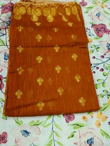 Chanderi Cotton Orange Saree