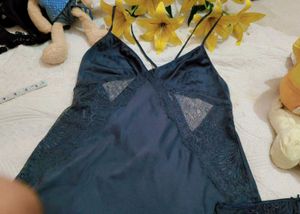 Very Fancy Lace Detail Satin Nighty With Penty