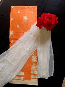 Elegant Orange Embroidered Kurta Set