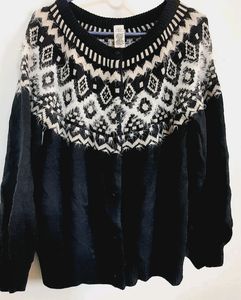Dark Blue Sweater With Fur Work