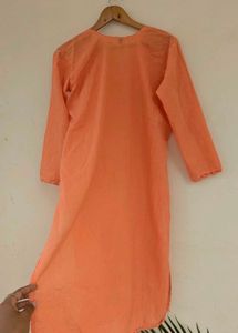 Peach chikankari Embroidered Kurta
