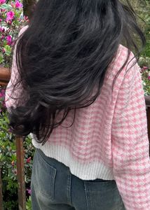 Pink Houndstooth Cardigan