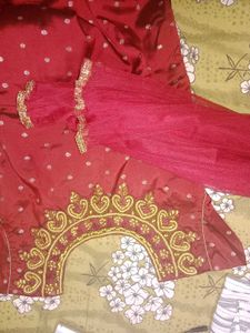 Festive Long Gown Dress With Netted Dupatta