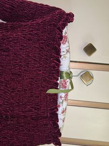 Burgundy Velvet Smocked Bell Sleeve Top