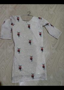 Sequence White Colour Kurti With Embroidery Design
