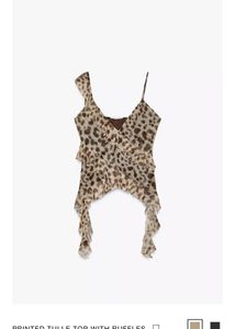 ZARA PRINTED TULLE TOP WITH RUFFLES