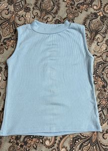 Blue Ribbed Mock Neck Tank