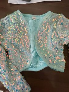 2 pc Beautiful Blue sequins Frock - Frozen Theme