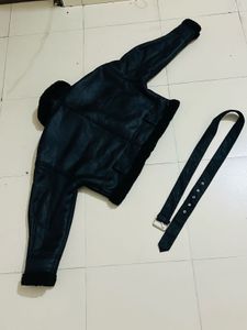 Black Faux Leather Aviator Jacket