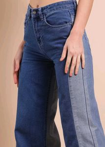 Two-Tone Wide Leg Jeans