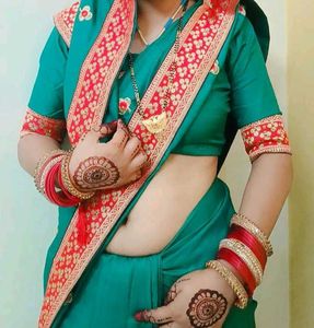 Elegant Teal & Red Saree, Green Saree