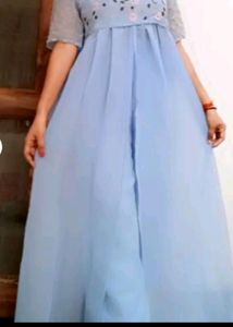 Light Blue Georgette Duptta With Anarkali Suit