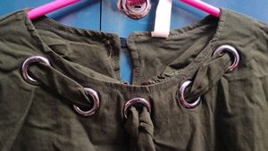 Olive Green Grommet Detail Top