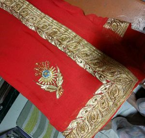 Red &amp; Gold Embroidered Saree