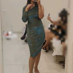 Gold Tone One-Shoulder Sheath Dress