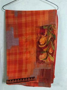 🎀Orange Floral Print Saree🎀