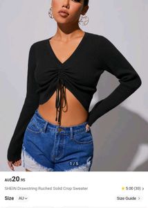SHEIN Black Long Sleeve Cropped Front Tie Top