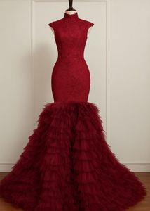 Elegant Red mermaid Ruffled Gown