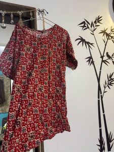 Red Patterned Short Sleeve Dress