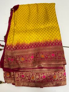 Party Type Yellow And Pink Saree