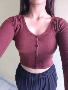 Brown Full Sleeves Crop Top