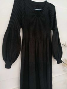Black Knit fit and flare Midi Dress