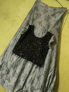 Green Black Partywear Fully Stitched Lehenga