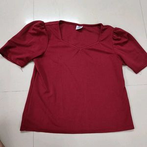 Burgundy Puff Sleeve Top