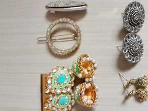 Combo Of 3 Earings,Saree Pin And Hair Clip