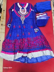 Blue &amp; Pink Embroidered Anarkali Suit