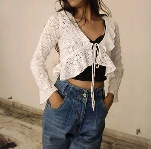 Ruffled Tie Up Crop Top