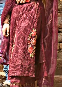 Elegant Maroon Embroidered Suit Set