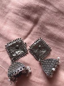 Oxidized Silver Jhumka Earrings