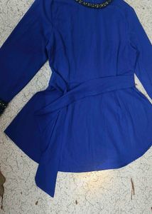 Blue Embellished Peplum Top dress with purse