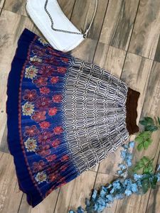 Short Pleated Floral Design Skirt