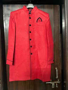 Red Sherwani Coat And Salwar