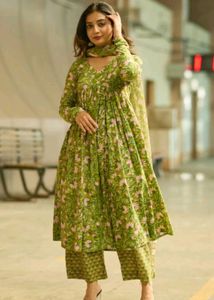 Green Floral Print Kurta Set
