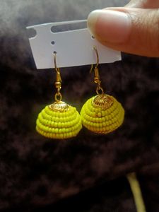 Yellow beaded jhumka earrings