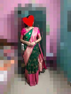 Very Beautiful Green And Pink Pattu Saree