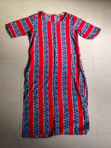 Red & Blue Floral Print Kurta