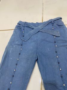 Beaded Denim Flare Pants