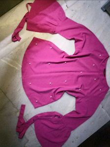 Magenta Colour Top With Pearls