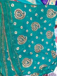 Elegant chiffon fabric festive sea green coloured