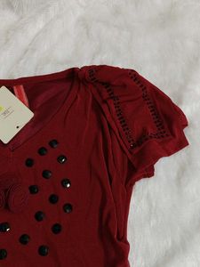 🆕 Maroon Embellished Mini Dress
