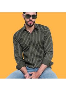 Men Regular Fit Striped Curved Collar Casual Shirt