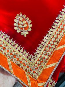 Heavy Gotta Work Red Saree (no Blouse)